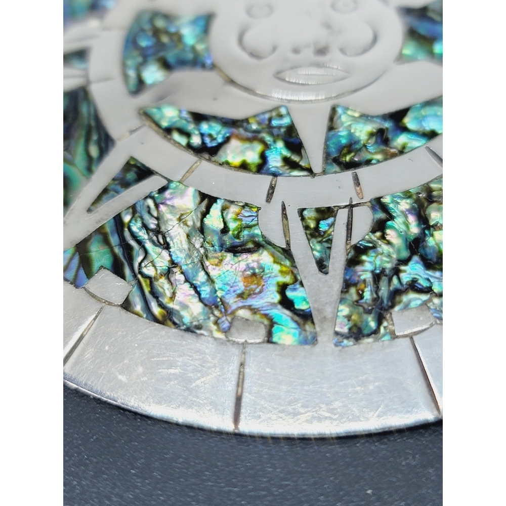 Vintage Abalone and Taxco Sterling 925 Silver Hecho en Mexico Sun Brooch - Picture 2 of 7